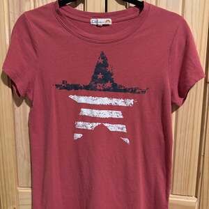 C&C California Women's Patriotic Distressed American Flag Star Graphic T-Shirt